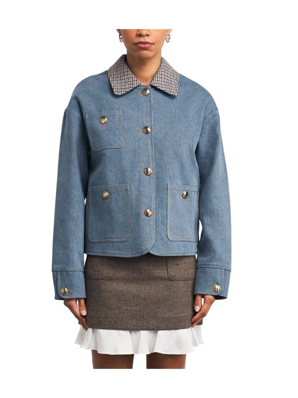 Sandro Light Blue Denim Jacket With Contrast Collar Womens Jean Coat